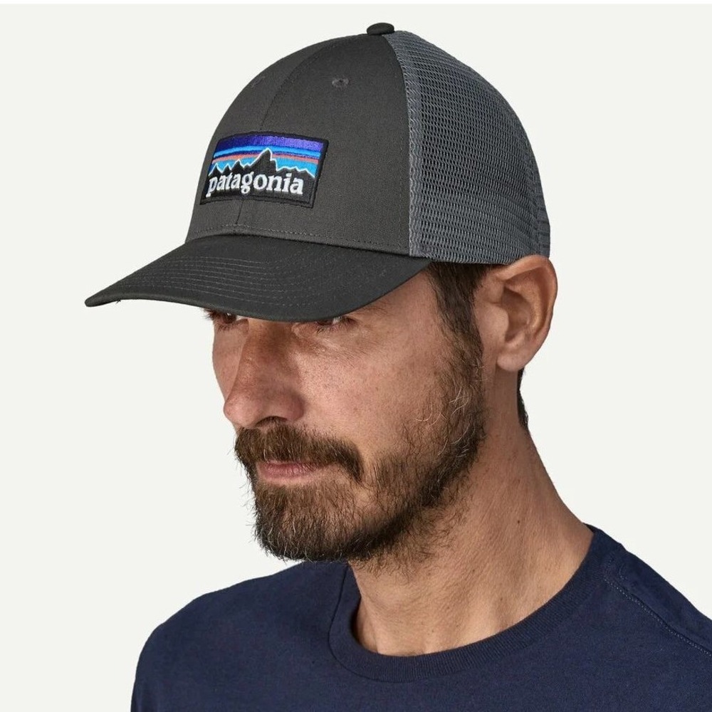 Patagonia P-6 Logo Trucker Hat Unisex Snapback Mesh Cap Faded Black 38283